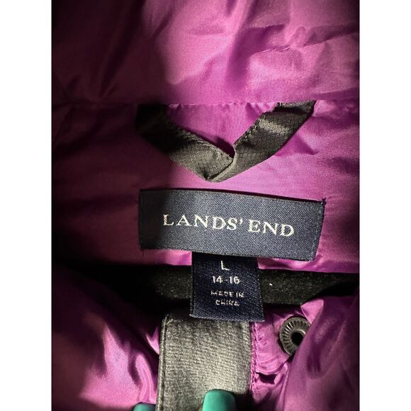 Lands' End Black Purple Lining 600 Fill Down DriOff Puffer Coat Large 14-16 NEW - Picture 4 of 6